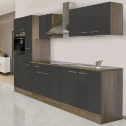 Respekta Küchenzeile KB300EYG 300 Cm Grau Seidenglanz-Eiche York Nachbildung -KüchenTraum chenzeile KB300EYG 300cm 1