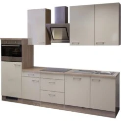Flex-Well Exclusiv Küchenzeile Orlando 280 Cm Kaschmir Glanz-Sonoma Eiche NB -KüchenTraum g 280 2315 015 nepal frei