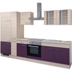 Flex-Well Exclusiv Küchenzeile Focus 300 Cm Akazie-Aubergine -KüchenTraum g 300 2501 042 focus frei