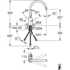 Grohe Eurosmart C Küchenarmatur DN 15 Hoch Niederdruck -KüchenTraum ltischbatterie mazeichnung 1