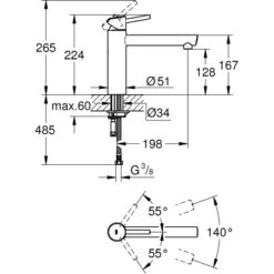 Grohe Einhand-Küchenarmatur Concetto Supersteel -KüchenTraum ltischbatterie mazeichnung 8