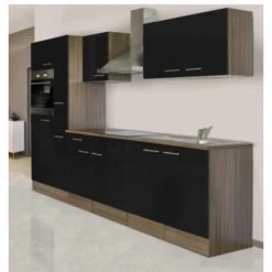 Respekta Küchenzeile KB300EYS 300 Cm Schwarz Seidengl.-Eiche York Nachbildung -KüchenTraum ta Kuechenzeile KB300EYS 1