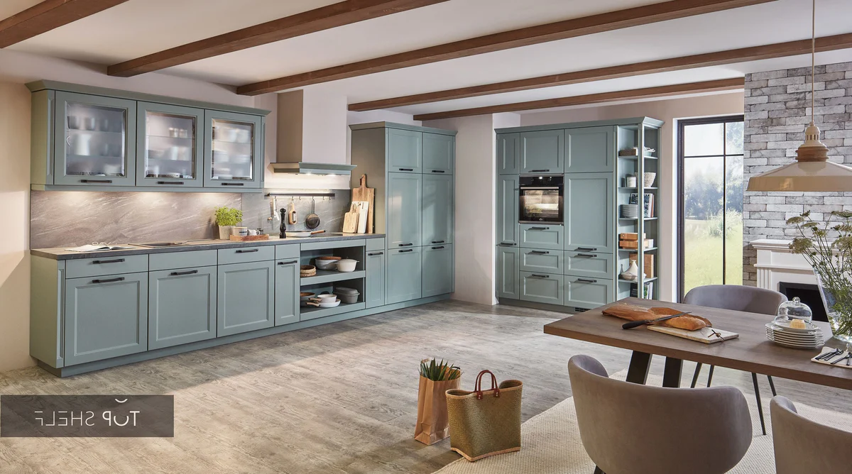 KüchenTraum -KüchenTraum nobilia Kueche Kuechenzeile Cascada 776 Lacklaminat Schilf 480 190 cm konfigurierbar mit E Geraeten 1 top shelf 1